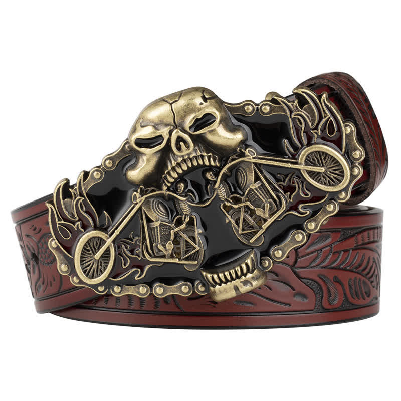 Ceinture en cuir gothique pour homme avec tête de fantôme de moto