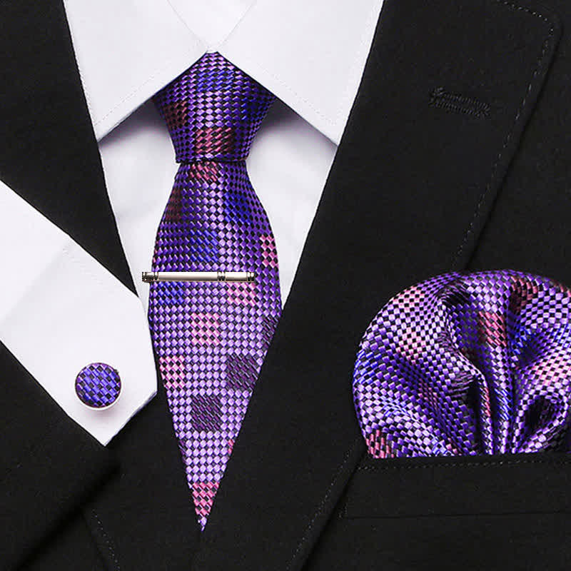 Lot de 4 cravates à carreaux fantaisie en mosaïque violette pour homme