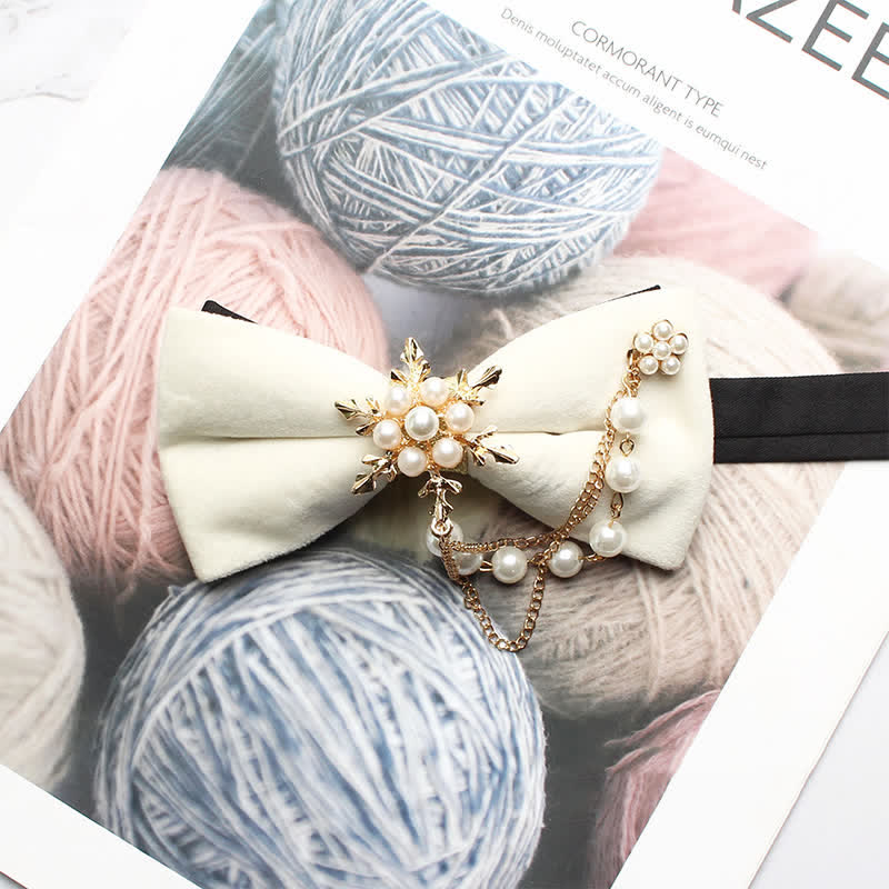 Nœud papillon uni en chaîne de flocon de neige et perles pour homme