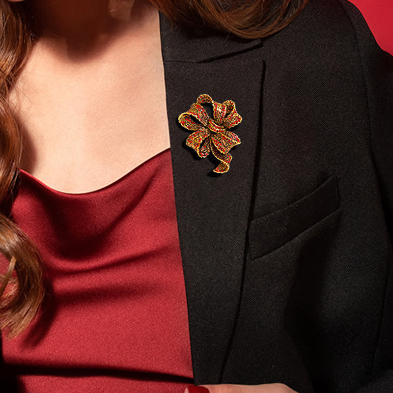 Broche en zircone pour femme avec noeud style bohème vintage