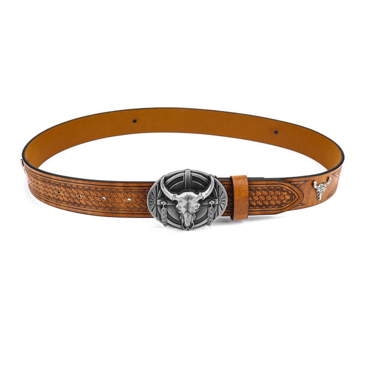 Ceinture en cuir gravée Mad Bull pour homme