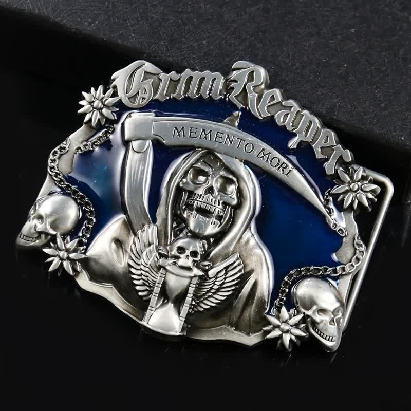 Ceinture en cuir à boucle tête de mort et faucille pour homme