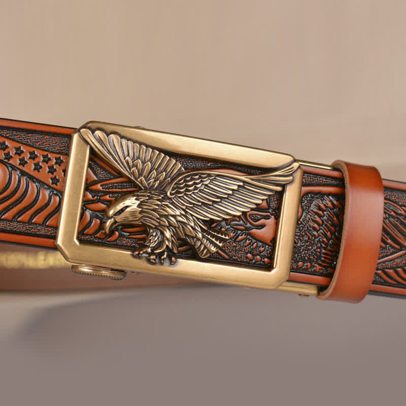 Ceinture en cuir gaufré à boucle aigle creuse pour homme