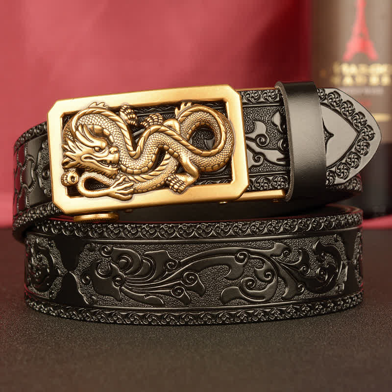 Ceinture en cuir gaufré à motif dragon enroulé pour homme