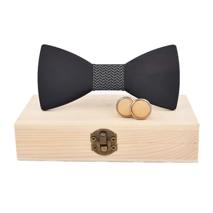 Lot de 2 boutons de manchette en bois noir pour homme