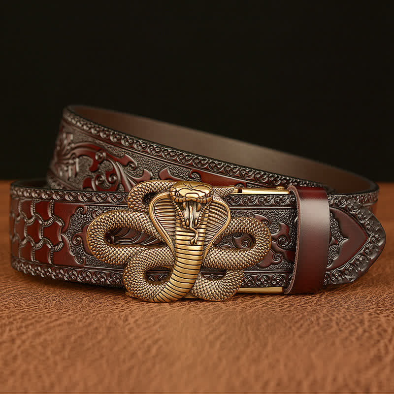 Ceinture en cuir pour homme avec boucle en forme de médaillon serpent