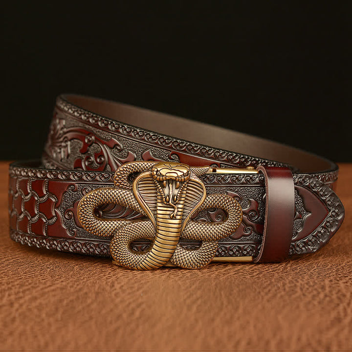 Ceinture en cuir pour homme avec boucle en forme de médaillon serpent