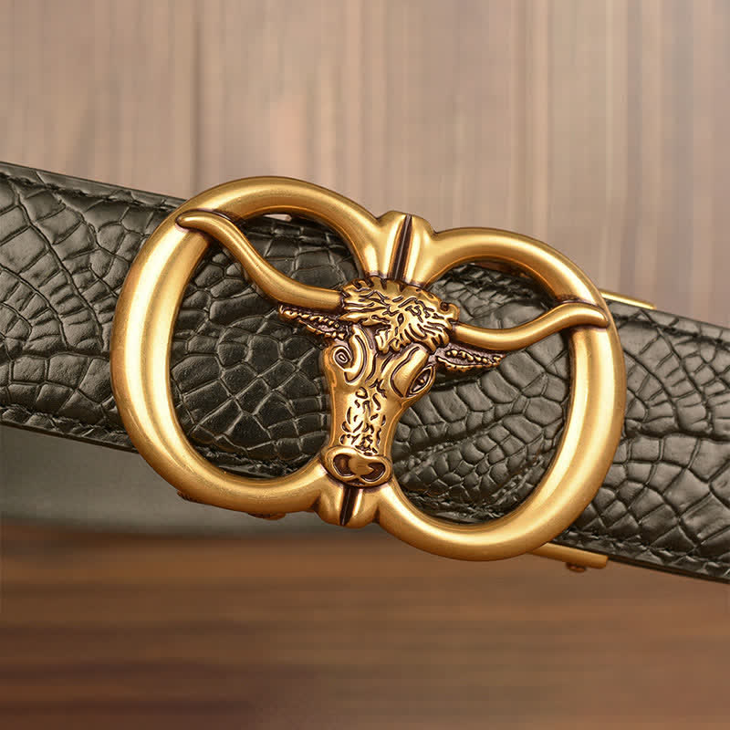 Ceinture en cuir motif crocodile pour homme, motif bœuf géant