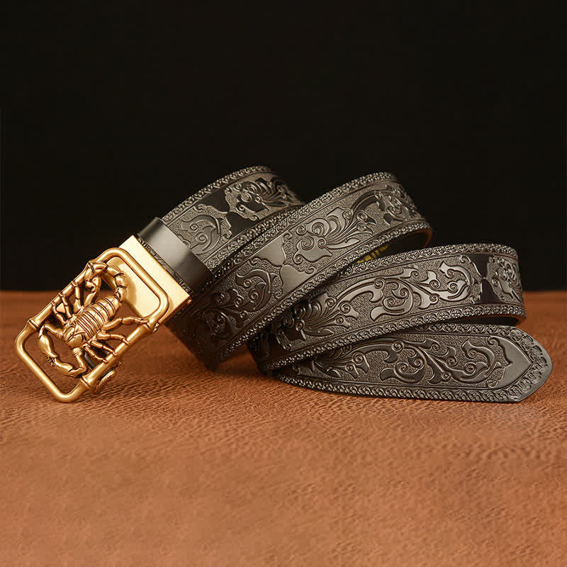 Ceinture en cuir gravée en relief avec scorpion pour homme