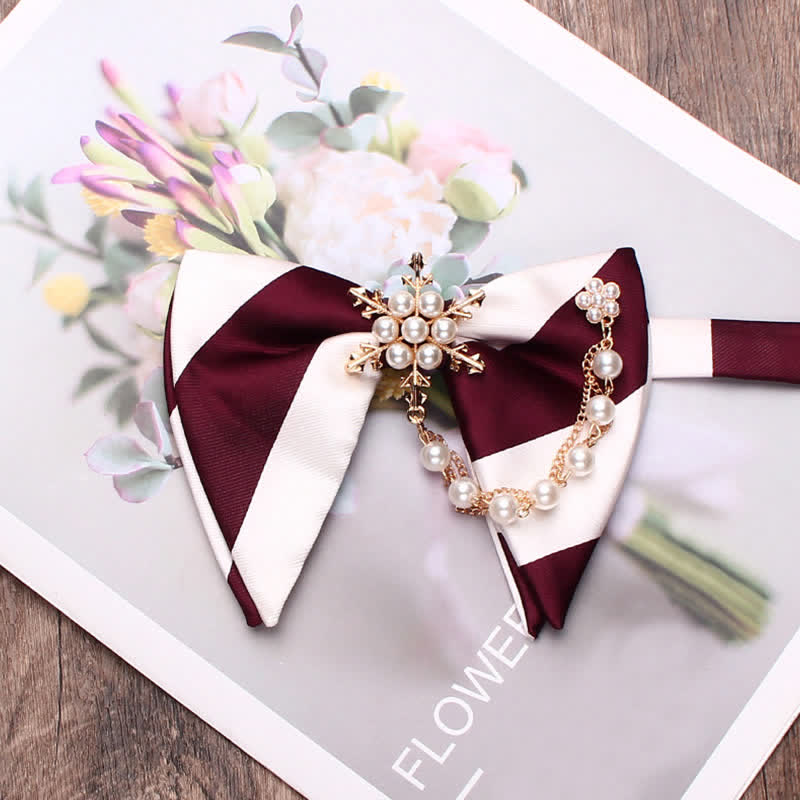 Nœud papillon surdimensionné à rayures et perles pour homme