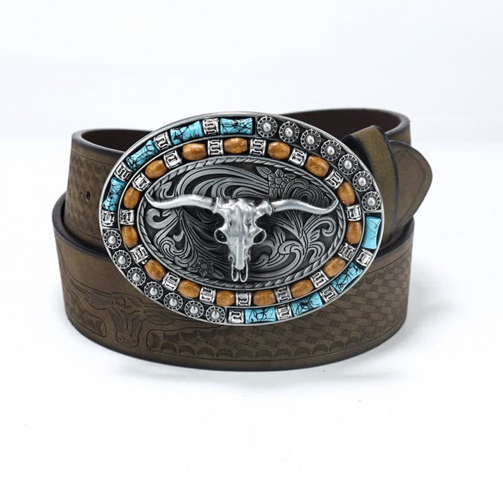 Ceinture en cuir de taureau turquoise pour homme style western cowboy