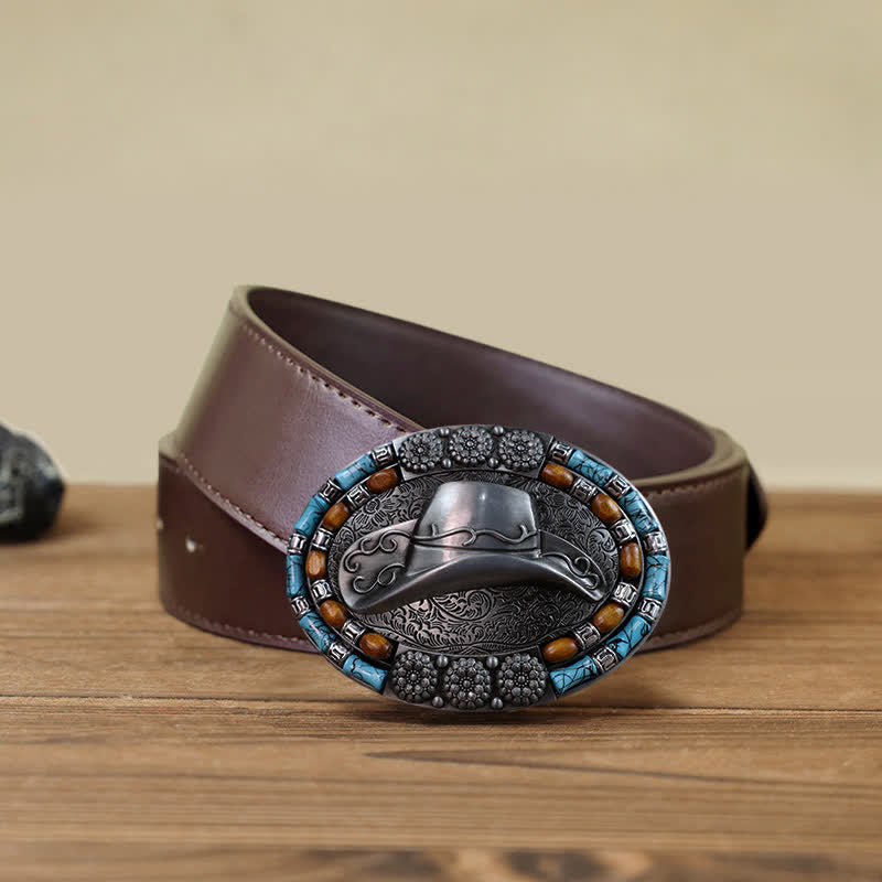 Ceinture en cuir avec boucle en pierre turquoise pour chapeau de cowboy DIY pour homme