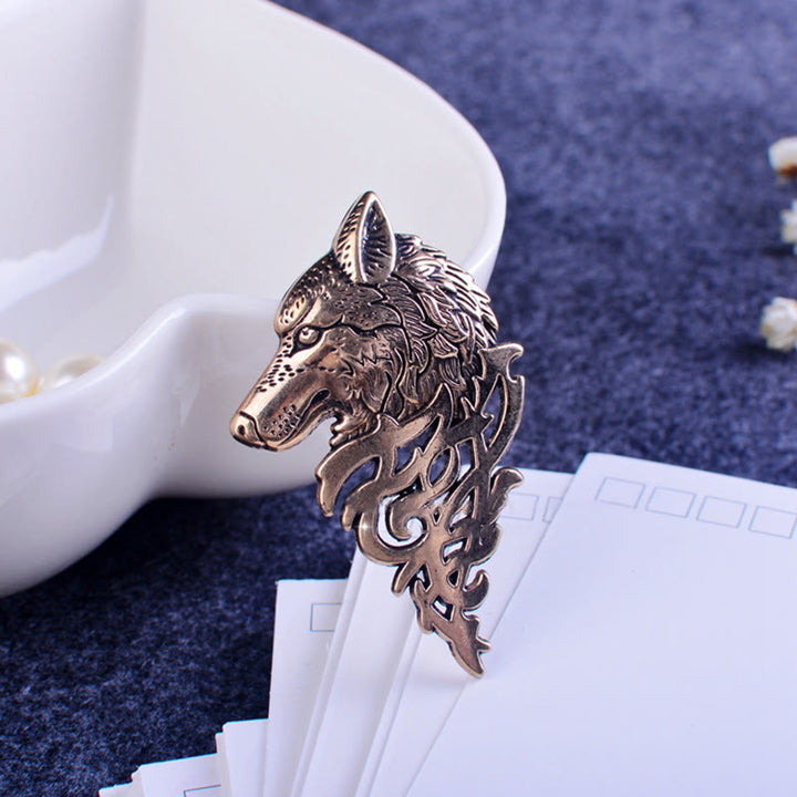 Broche glamour en forme de tête de loup creuse pour homme
