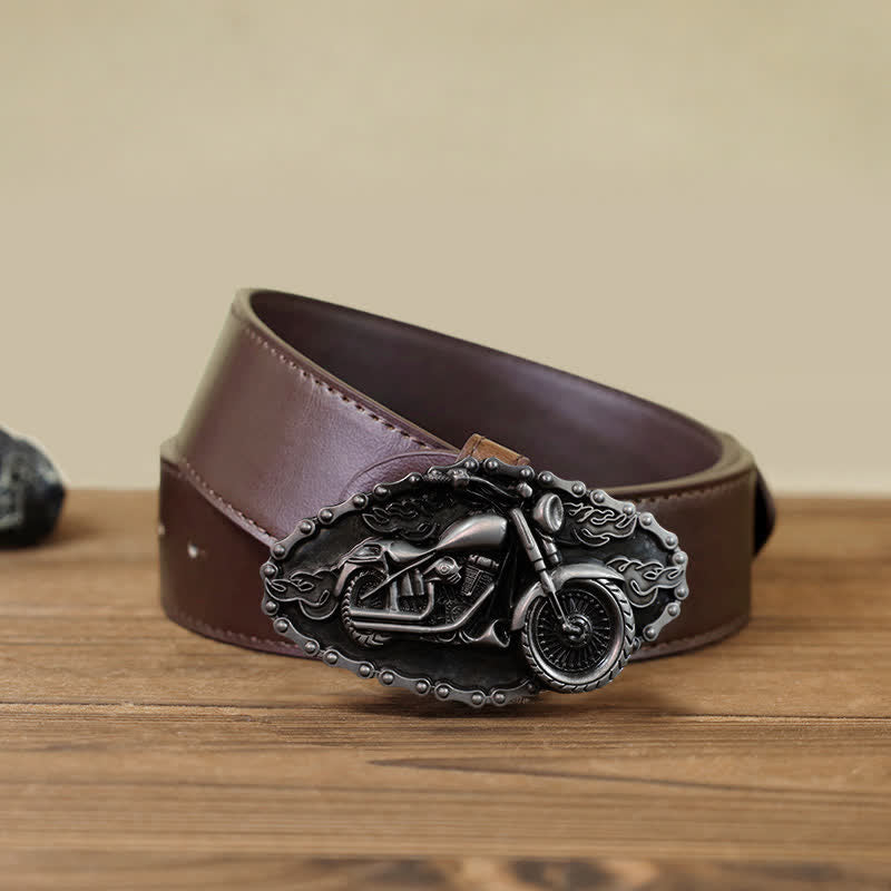 Ceinture en cuir avec boucle de moto pour homme, motif locomotive