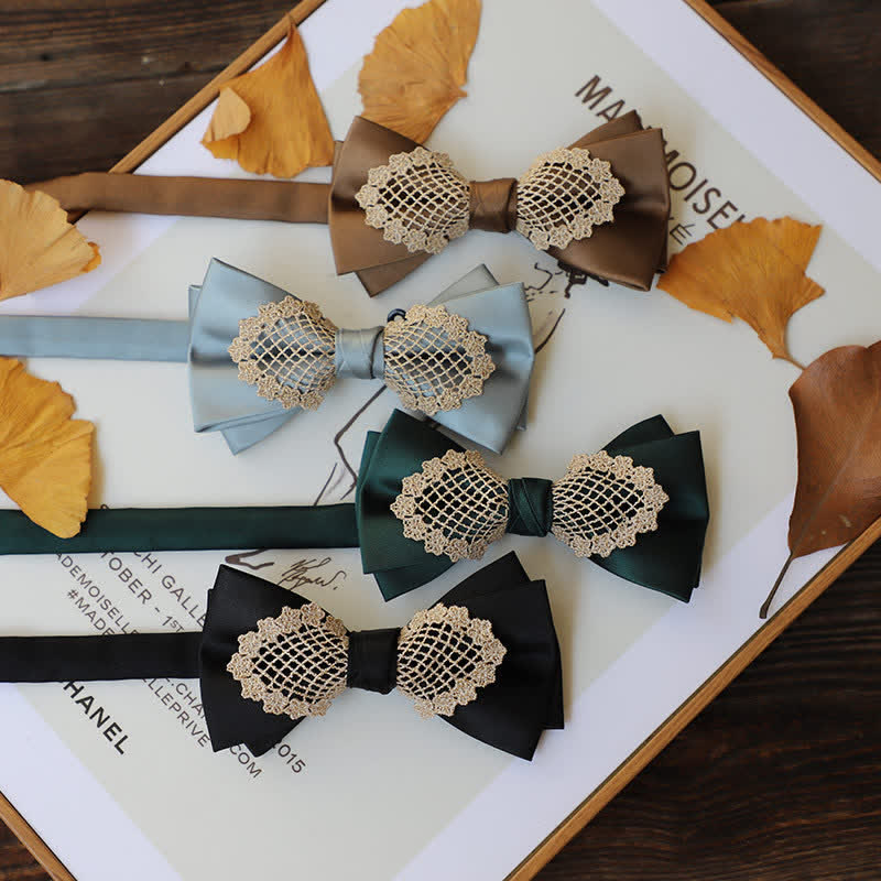 Nœud papillon élégant en dentelle fleurie pour homme