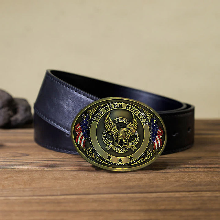 Ceinture en cuir avec boucle créative pour porte-bière et drapeau américain pour homme