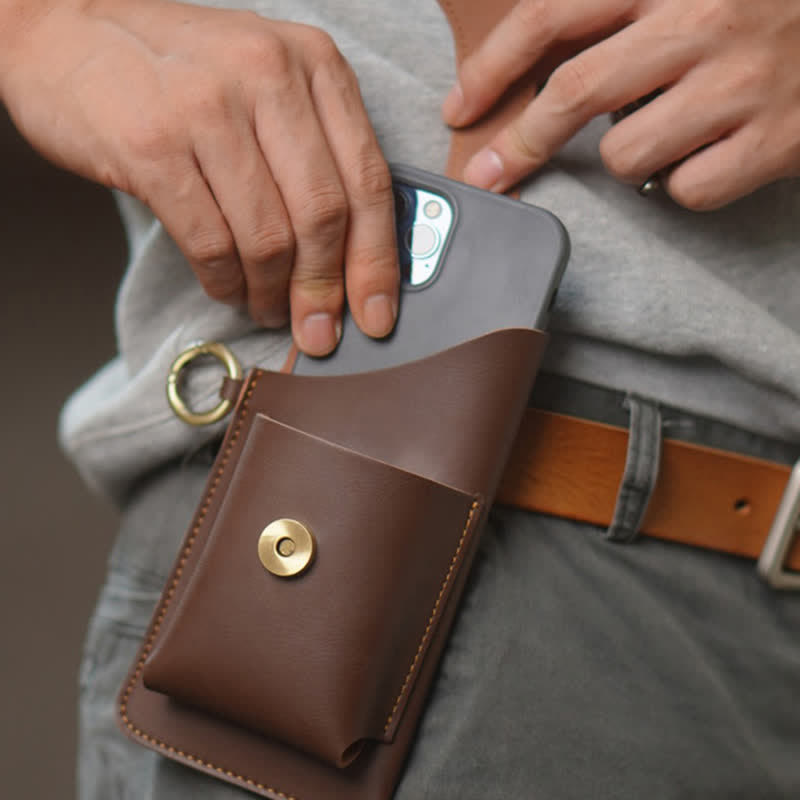 Sac ceinture rétro en laiton avec bouton pression magnétique pour téléphone portable