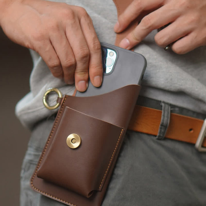 Sac ceinture rétro en laiton avec bouton pression magnétique pour téléphone portable