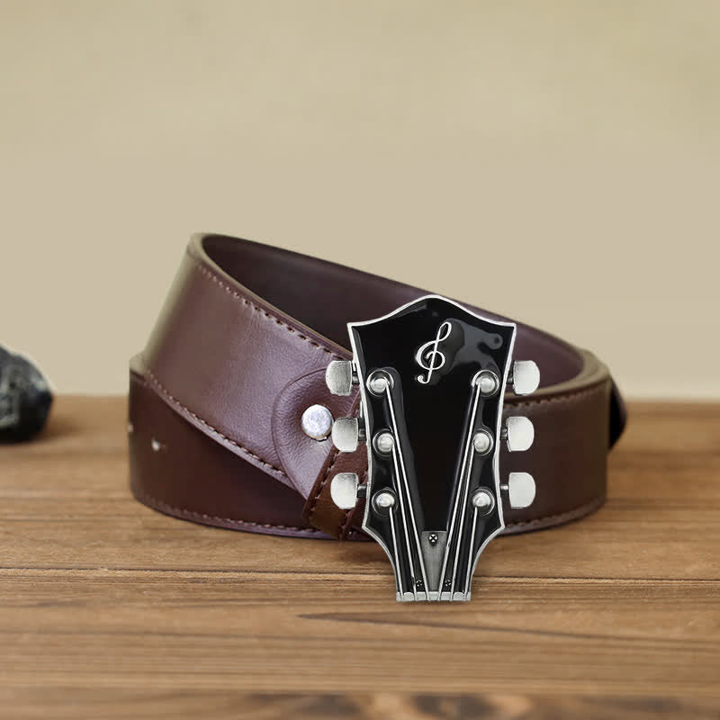 Ceinture en cuir avec boucle de tête de guitare musicale DIY pour homme