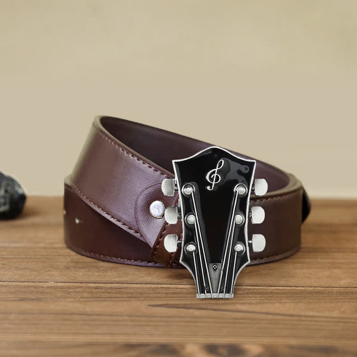 Ceinture en cuir avec boucle de tête de guitare musicale DIY pour homme