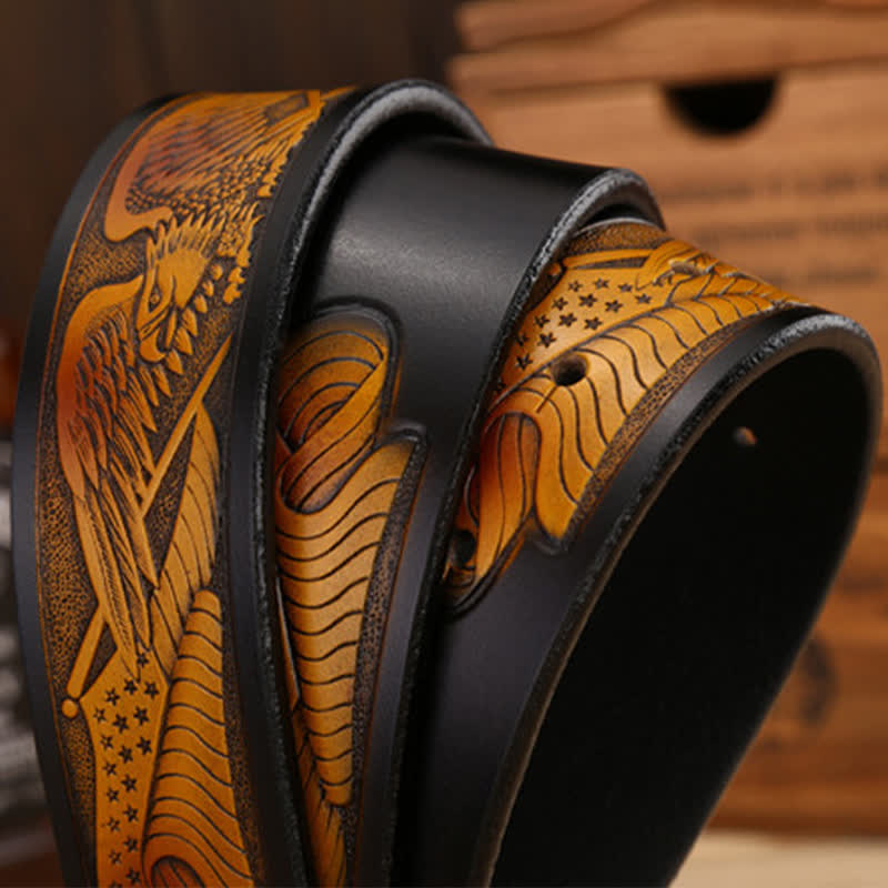 Ceinture en cuir avec boucle d'aigle et tête de vautour 3D pour homme
