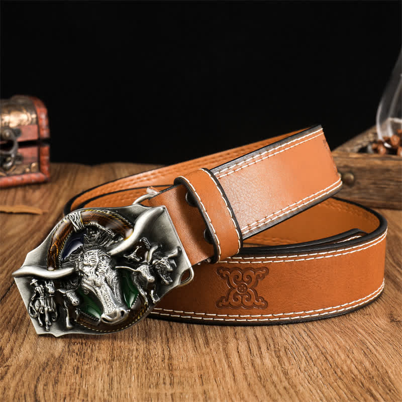 Ceinture en cuir à tête de taureau dominatrice pour homme