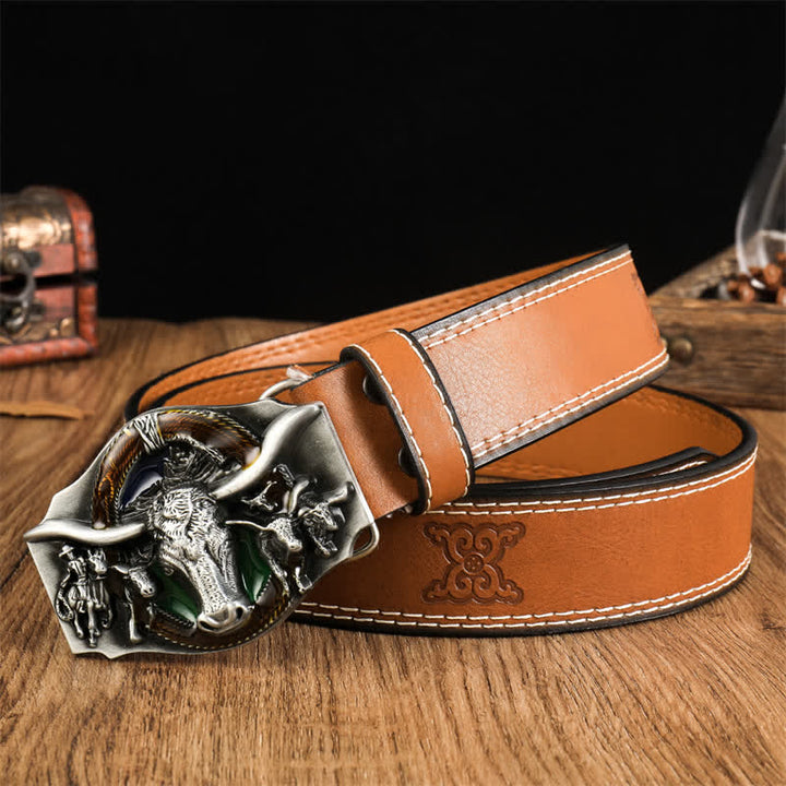 Ceinture en cuir à tête de taureau dominatrice pour homme