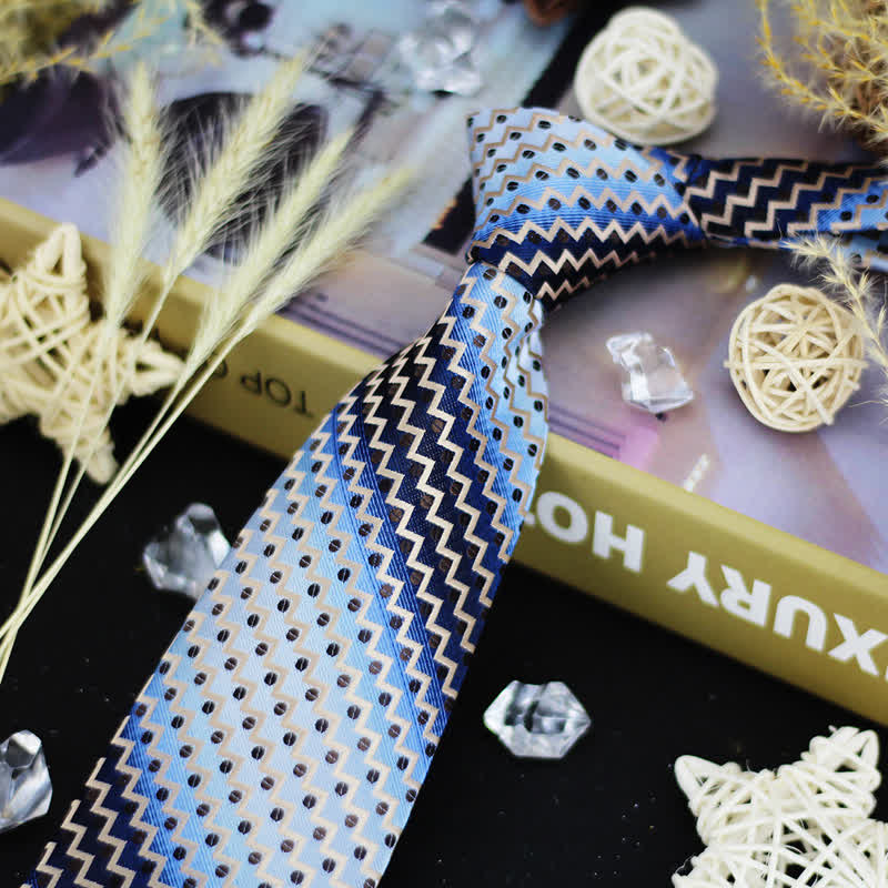 Cravate à rayures en zigzag à pois bleus et noirs dégradés pour homme