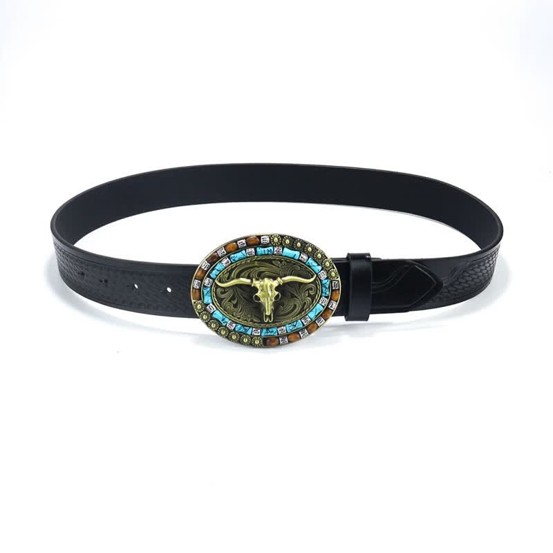 Ceinture en cuir de taureau turquoise pour homme style western cowboy