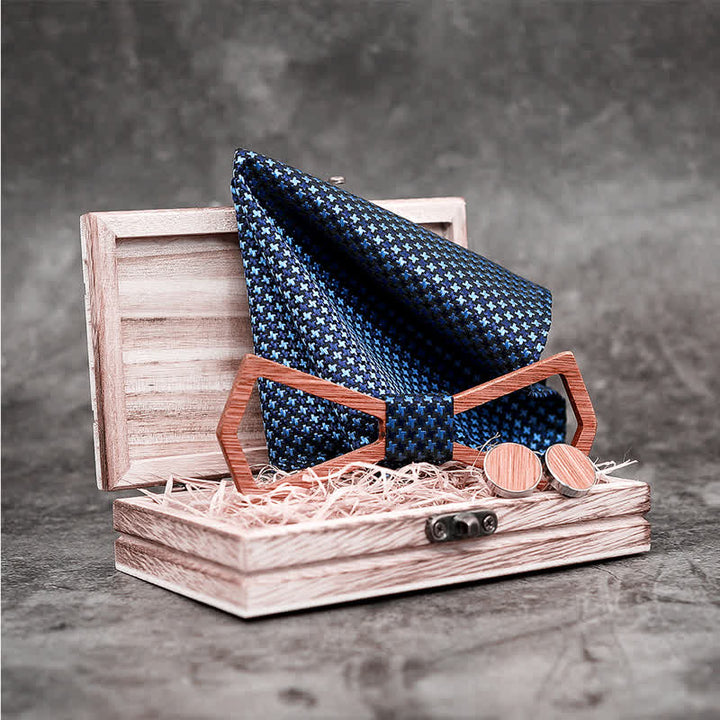 Ensemble de 3 nœuds papillon en bois sculpté creux pour hommes