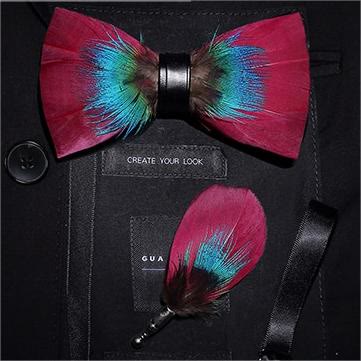 Nœud papillon en plumes douces rose et bleu avec épingle à revers