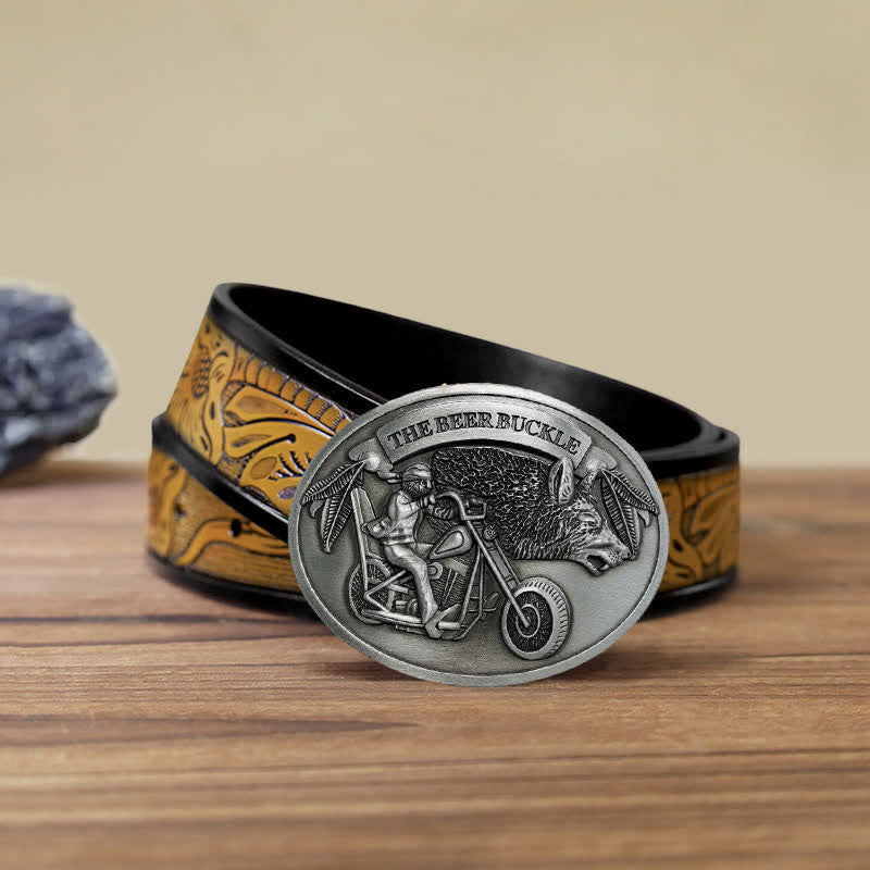 Ceinture en cuir avec boucle porte-bière créative pour moto pour homme