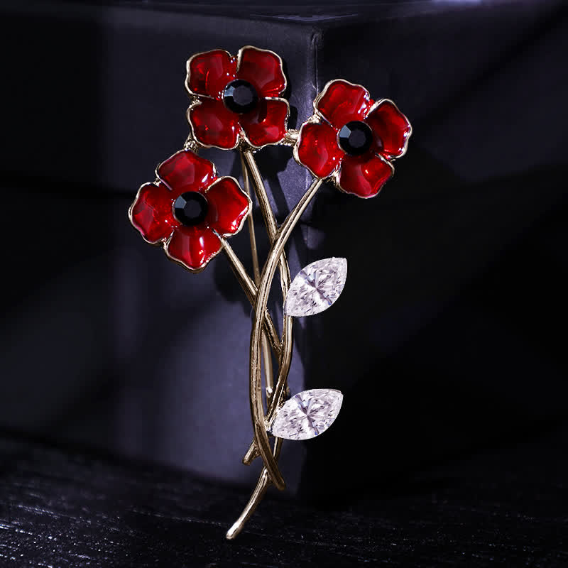 Broche unisexe en forme de bouquet de coquelicots rouges