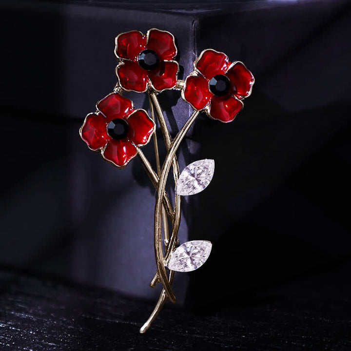 Broche unisexe en forme de bouquet de coquelicots rouges