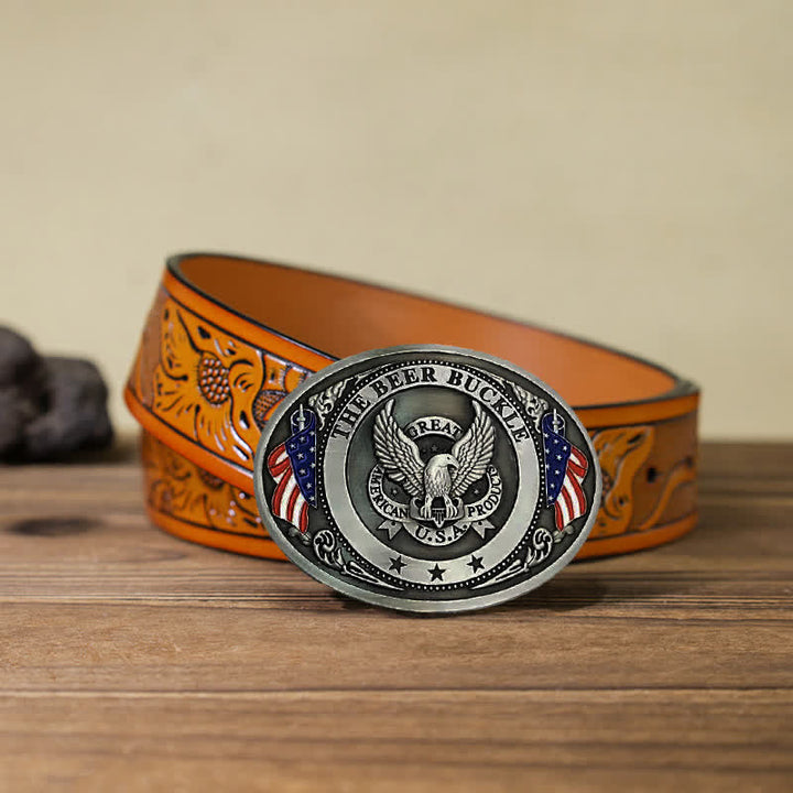 Ceinture en cuir avec boucle créative pour porte-bière et drapeau américain pour homme