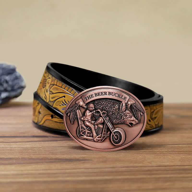 Ceinture en cuir avec boucle porte-bière créative pour moto pour homme