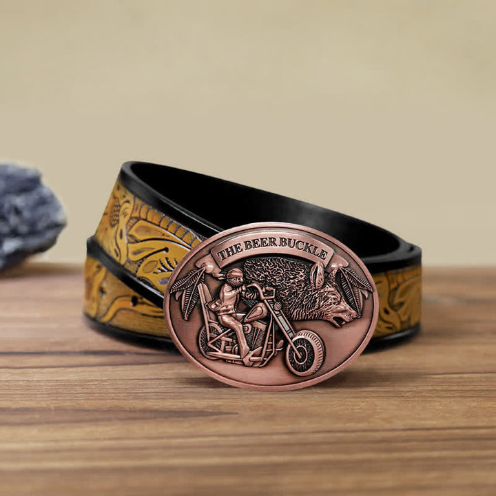 Ceinture en cuir avec boucle porte-bière créative pour moto pour homme
