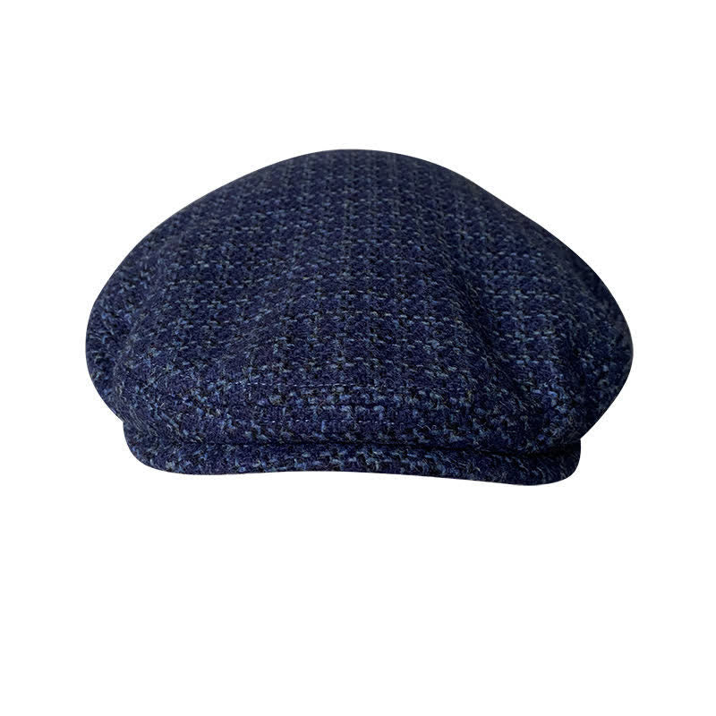 Casquette béret automne-hiver à carreaux bleu marine