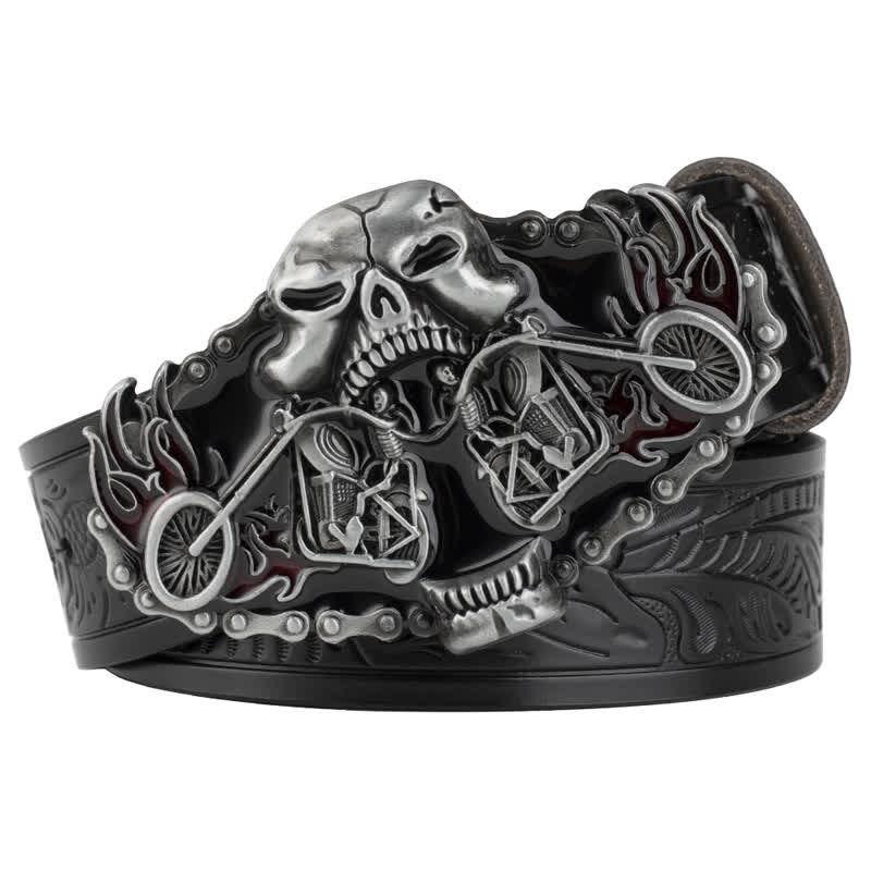 Ceinture en cuir gothique pour homme avec tête de fantôme de moto