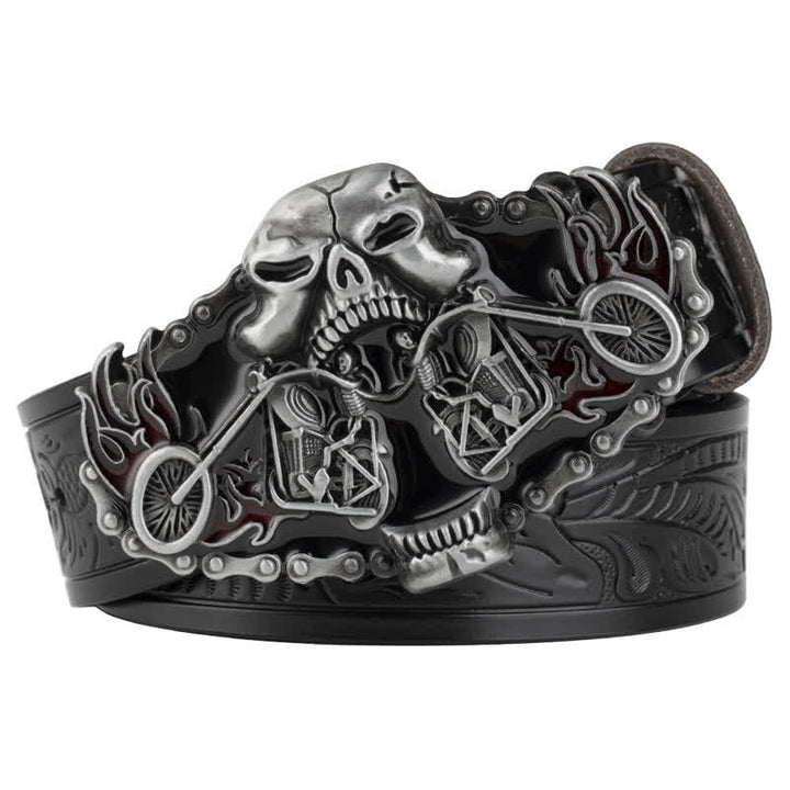 Ceinture en cuir gothique pour homme avec tête de fantôme de moto