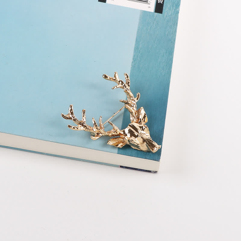 Broche tête de cerf en bois de cerf pour homme