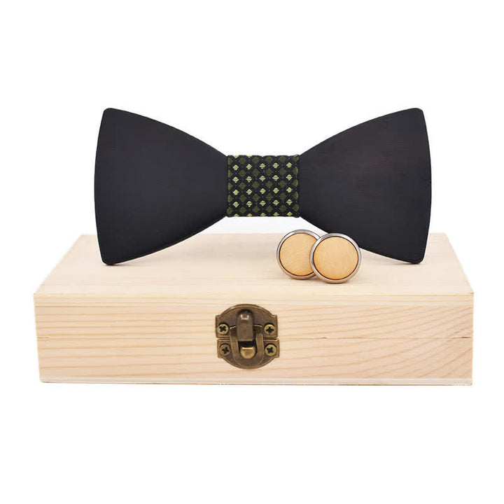 Lot de 2 boutons de manchette en bois noir pour homme