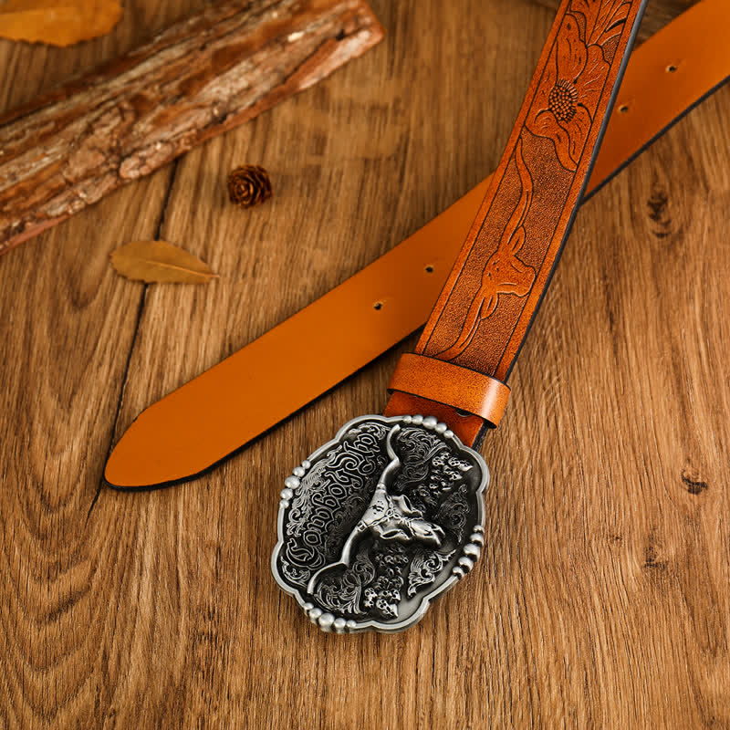 Ceinture en cuir de taureau avec tête de mort et motif de cowboy gothique pour homme
