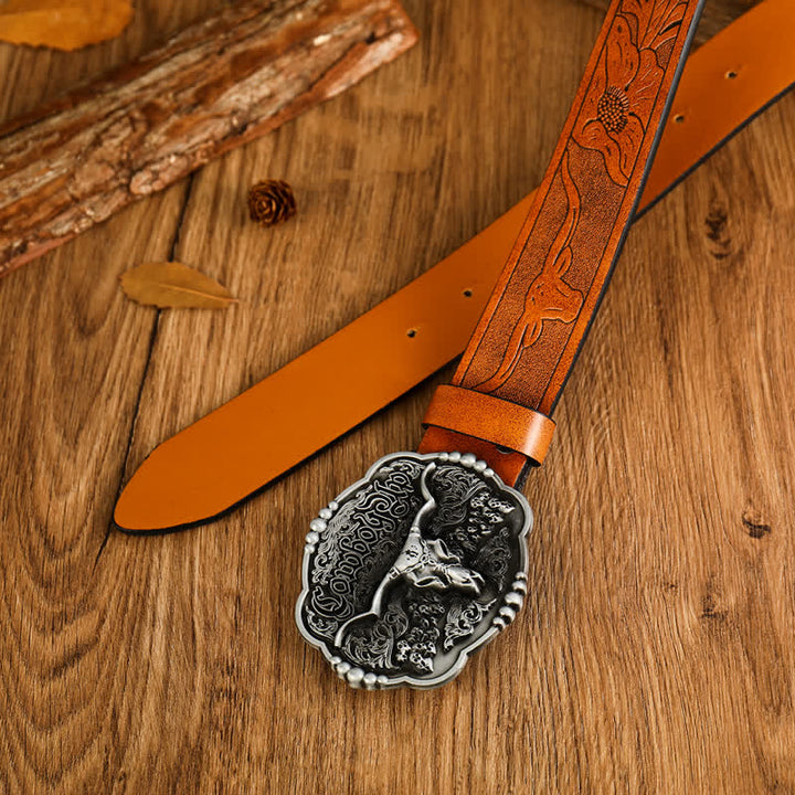 Ceinture en cuir de taureau avec tête de mort et motif de cowboy gothique pour homme
