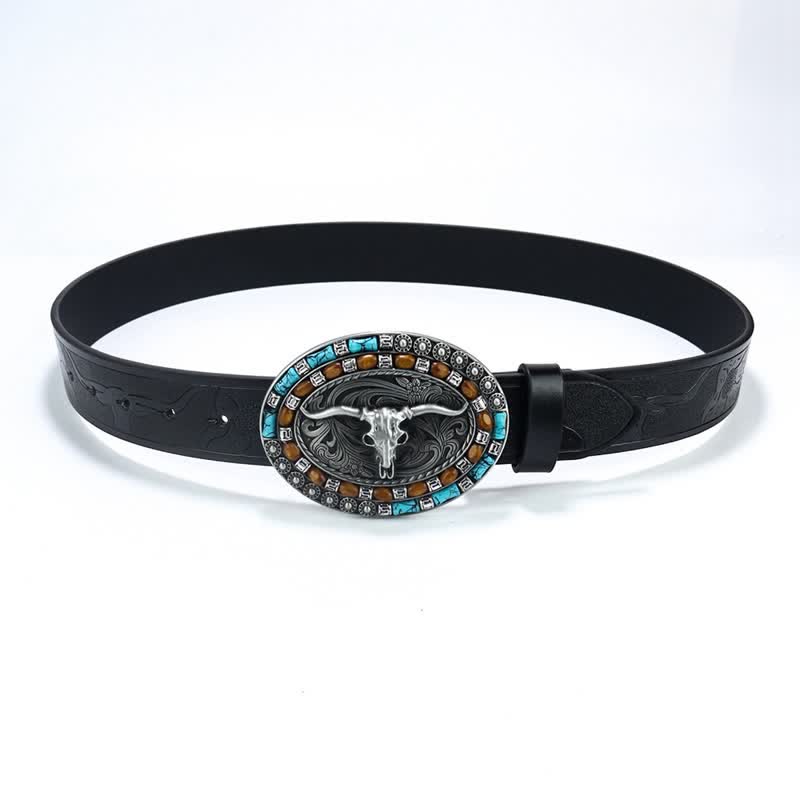 Ceinture en cuir de taureau turquoise pour homme style western cowboy