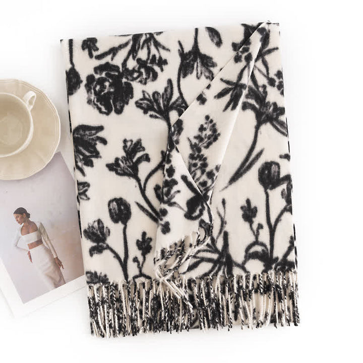 Écharpe botanique à fleurs douces crème pour femme