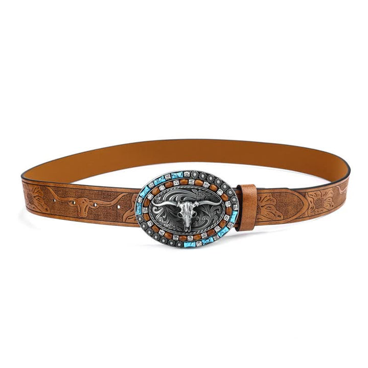 Ceinture en cuir de taureau turquoise pour homme style western cowboy
