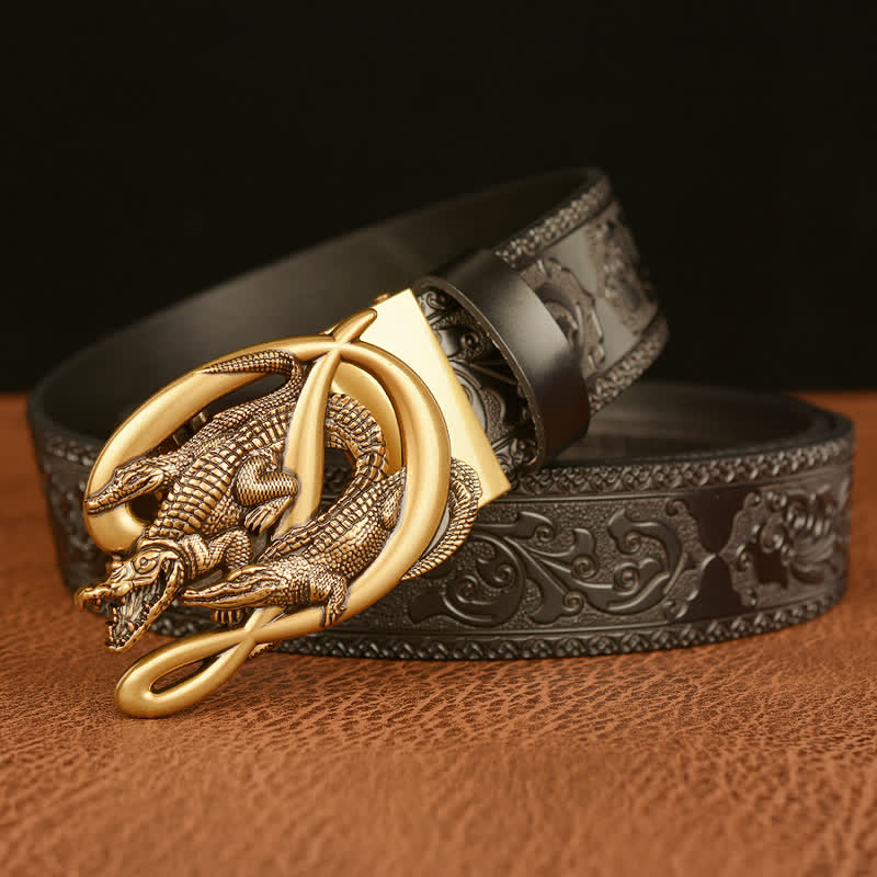 Ceinture en cuir gaufré avec boucle crocodile pour homme