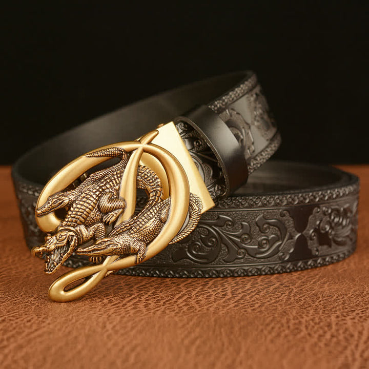 Ceinture en cuir gaufré avec boucle crocodile pour homme