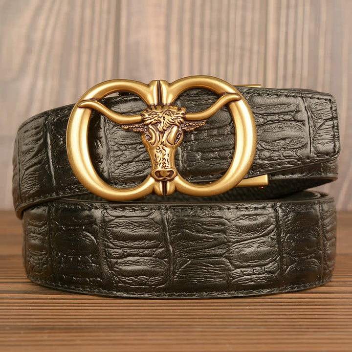 Ceinture en cuir motif crocodile pour homme, motif bœuf géant